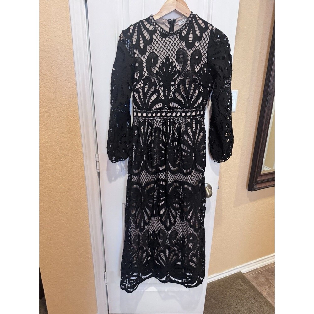 Polagram Lace Midi Dress in Black SIZE S